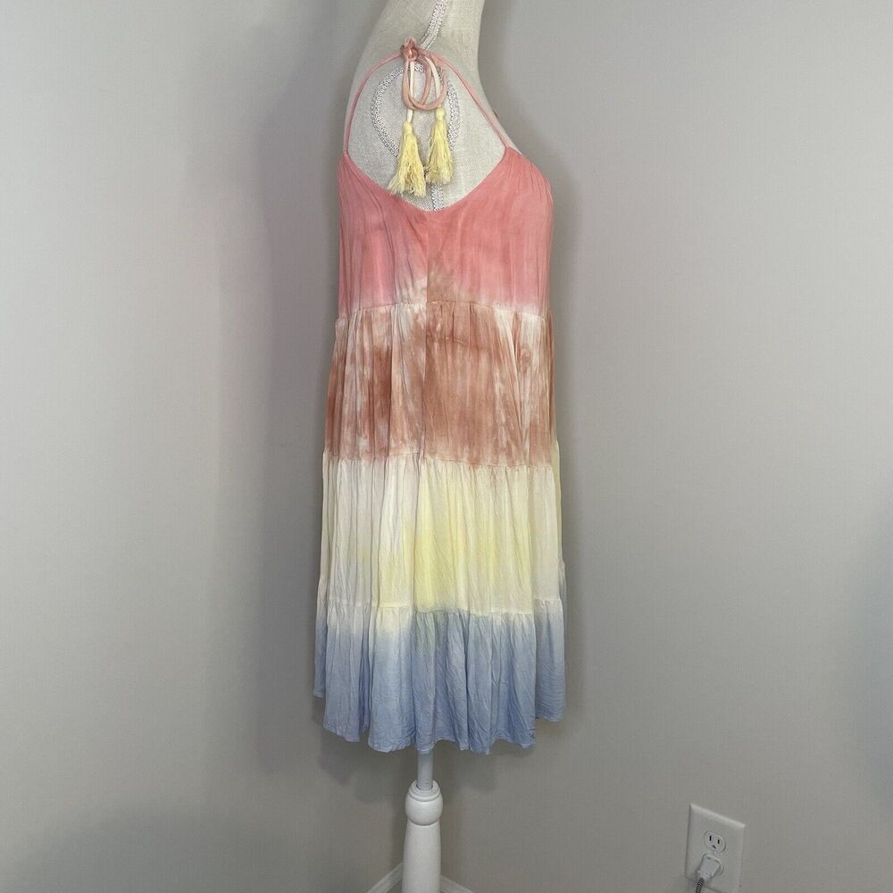 Storia Rainbow Tie Dye Color Block Knee Length Swing Trapeze Flowy Dress Size S - Picture 2 of 10